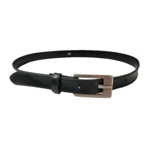 BLACK and silver small petite size basic faux leather belt
